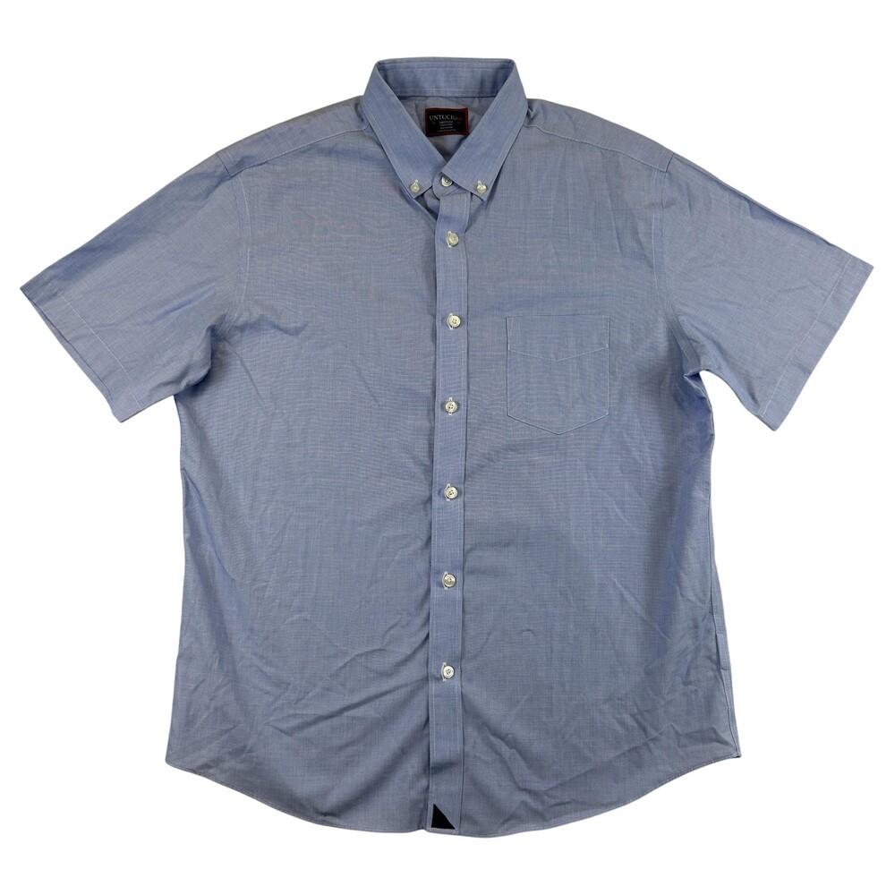 UNTUCKit Shirt Mens Medium Blue Check Short Sleeve Button Down Wrinkle Free